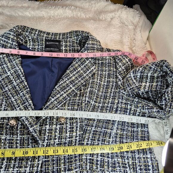 BloomChic Elegant Tweed Blazer with Gold Buttons Blue/White Metallic Gold 18-20 - Picture 8 of 11